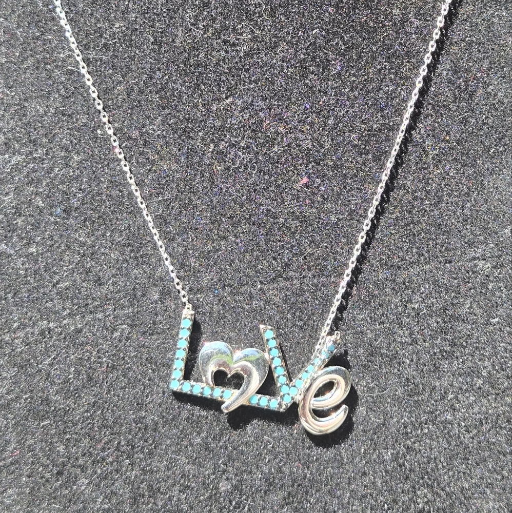 Turquoise Sterling Silver Heart 16" Necklace - Picture 3 of 7
